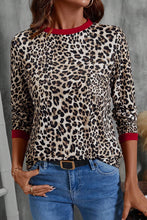 Load image into Gallery viewer, Leopard Print Contrast Trim Round Neck Long Sleeve Top
