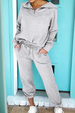 Load image into Gallery viewer, Zip Collar Long Sleeve Top Drawstring Pants Set
