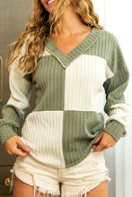 Load image into Gallery viewer, Textured Colorblock Long Sleeve V Neck Top
