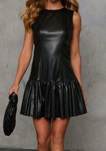 Load image into Gallery viewer, Faux Leather Ruffle Hem Sleeveless Mini Dress

