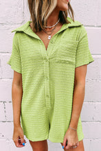 Load image into Gallery viewer, Green Textured Short Sleeve Patched Pocket Buttoned Shirt Romper
