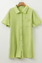 Load image into Gallery viewer, Green Textured Short Sleeve Patched Pocket Buttoned Shirt Romper
