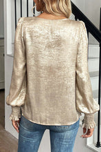 Load image into Gallery viewer, Metallic Round Neck Smocked Long Sleeve Blouse
