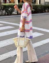 Load image into Gallery viewer, Striped Long Sleeve Ribbed Trim Button Cardigan
