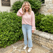 Load image into Gallery viewer, Pink Long Sleeve Ruffle Cuff Casual Elegant Top
