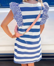 Load image into Gallery viewer, INSTOCK Stripe Contrast Ruffled Sleeve T-shirt Dress
