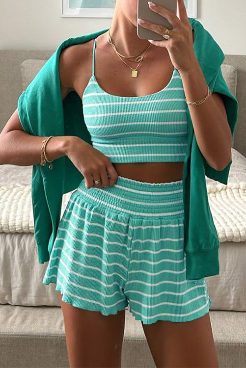 Stripe U Neck Crop Cami Top and Shorts Outfit