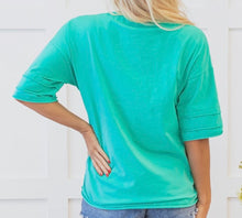 Load image into Gallery viewer, Green Solid Color Half Sleeve Buttons Henley Top
