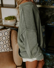 Load image into Gallery viewer, Clover Mineral Wash V Neck Knit Exposed Seam Drop Shoulder Loose Sweater
