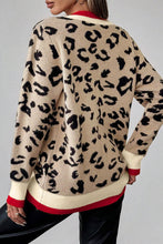 Load image into Gallery viewer, Leopard Pattern V-Neck Contrast Rib Knitted Sweater
