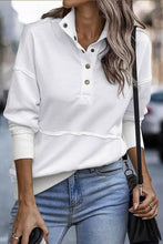 Load image into Gallery viewer, Ribbed Hem Snap Button Neckline Sweatshirt with Pocket
