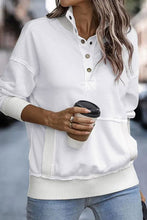 Load image into Gallery viewer, Ribbed Hem Snap Button Neckline Sweatshirt with Pocket
