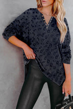 Load image into Gallery viewer, Leopard Print Button Split Neck Waffle Sweatshirt
