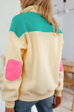 Load image into Gallery viewer, Color Block Elbow Patch Half Button Sweatshirt
