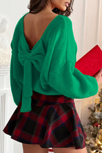 Load image into Gallery viewer, Festive Bow Back Bubble Sleeve Sweater

