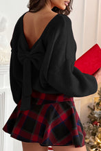 Load image into Gallery viewer, Festive Bow Back Bubble Sleeve Sweater
