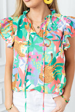 Load image into Gallery viewer, Frilly Ruffle Tie Split Neck Summer Floral Blouse
