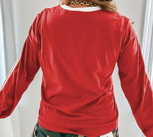 Load image into Gallery viewer, Varsity Striped Accent Contrast Crew Neck Long Sleeve T Shirt
