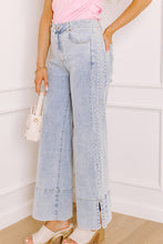 Load image into Gallery viewer, Mid Rise Pearl Embellished Split Wide Leg Jeans
