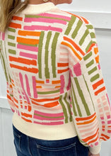 Load image into Gallery viewer, Love Lines Pattern Crew Neck Puff Sleeve Sweater
