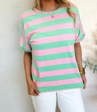 Load image into Gallery viewer, Stripe Colorblock Cuffed Sleeve Loose Tee
