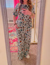 Load image into Gallery viewer, Leopard Print Short Sleeve Shirt and Wide Leg Pants Set
