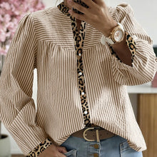 Load image into Gallery viewer, Stripe Leopard Patchwork Long Sleeve Shirt
