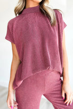 Load image into Gallery viewer, Twisted Ribbed High Neck Loose Tee Elastic High Waist Loose Pant Set
