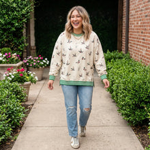 Load image into Gallery viewer, Duck Print Striped Trim Cuffs Round Neck Casual Sweatshirt
