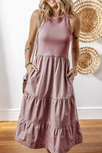 Load image into Gallery viewer, Ribbed Patchwork Tiered Midi Dress with Pockets

