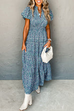 Load image into Gallery viewer, Printed V Neck Shirred Short Puff Sleeve Maxi Dress
