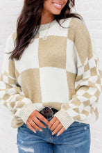 Load image into Gallery viewer, Checkered Print Drop Shoulder Sweater
