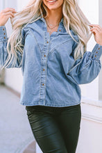 Load image into Gallery viewer, V-shape Stitching Puff Sleeve Denim Shirt
