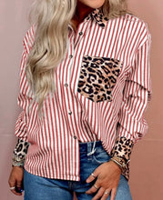 Load image into Gallery viewer, Striped Leopard Print Patchwork Button Up Shirt
