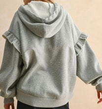 Load image into Gallery viewer, Ruffle Trim Drop Shoulder Baggy Hoodie
