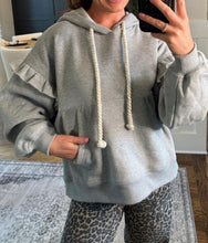 Load image into Gallery viewer, Ruffle Trim Drop Shoulder Baggy Hoodie
