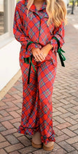 Load image into Gallery viewer, Plaid Satin Pajama Set with Contrast Velvet Ties
