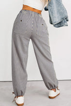 Load image into Gallery viewer, Stripe Button Patch Pocket Drawstring Elastic Waist Loose Pants
