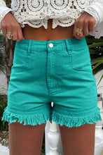 Load image into Gallery viewer, Frayed Edge Mid Rise Denim Shorts
