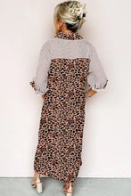 Load image into Gallery viewer, Stripe Contrast Leopard Patchwork Long Shirt Dress with Slits
