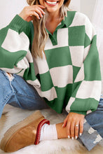 Load image into Gallery viewer, Checkered Pattern Polo Collar Loose Sweater
