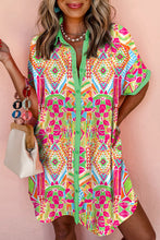 Load image into Gallery viewer, Geometric Print Contrast Short Sleeve Shirt Dress
