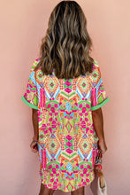 Load image into Gallery viewer, Geometric Print Contrast Short Sleeve Shirt Dress
