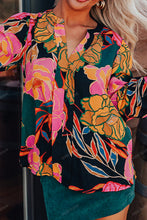 Load image into Gallery viewer, Floral Print Smocked Cuffs Puff Sleeve V Neck Blouse
