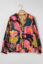 Load image into Gallery viewer, Floral Print Smocked Cuffs Puff Sleeve V Neck Blouse

