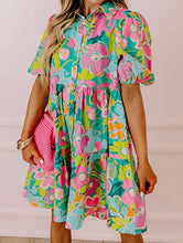 Load image into Gallery viewer, Puff Sleeve Collar Buttoned Babydoll Dress
