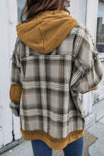 Load image into Gallery viewer, Plaid Patch Hooded Frayed Snap Button Jacket
