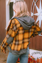 Load image into Gallery viewer, Plaid Patch Hooded Frayed Snap Button Jacket
