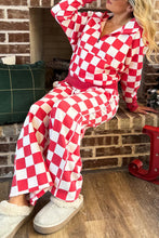 Load image into Gallery viewer, Red Checkered Print Half Zip Hoodie Loose Pant Set
