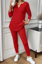 Load image into Gallery viewer, Red Ribbed Notched Neck Knit Long Sleeve Leggings Two Pieces Lounge
